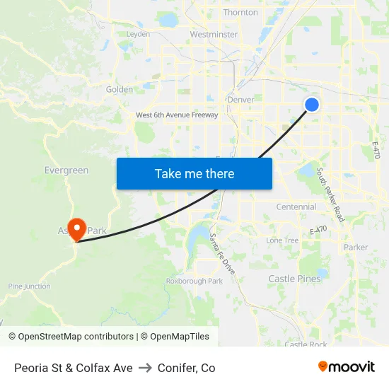 Peoria St & Colfax Ave to Conifer, Co map