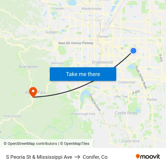 S Peoria St & Mississippi Ave to Conifer, Co map