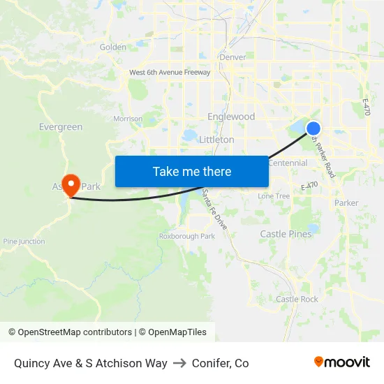 Quincy Ave & S Atchison Way to Conifer, Co map