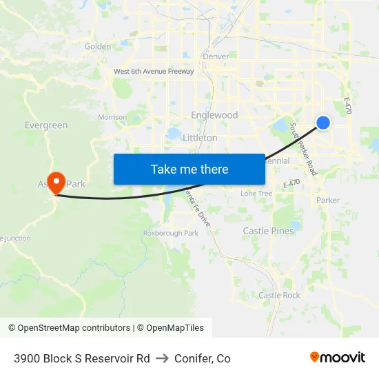 3900 Block S Reservoir Rd to Conifer, Co map