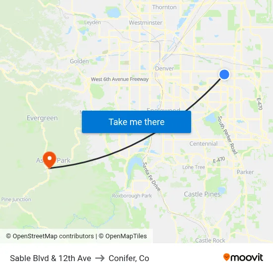 Sable Blvd & 12th Ave to Conifer, Co map