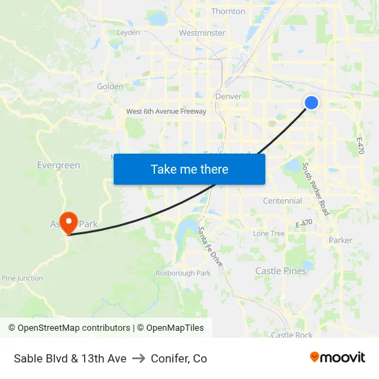 Sable Blvd & 13th Ave to Conifer, Co map