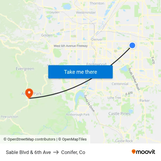 Sable Blvd & 6th Ave to Conifer, Co map