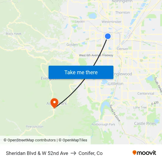 Sheridan Blvd & W 52nd Ave to Conifer, Co map