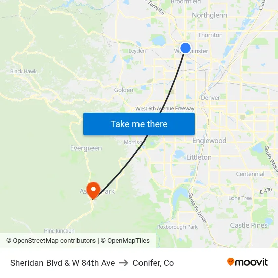 Sheridan Blvd & W 84th Ave to Conifer, Co map