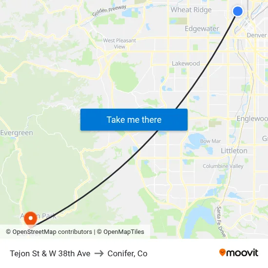 Tejon St & W 38th Ave to Conifer, Co map