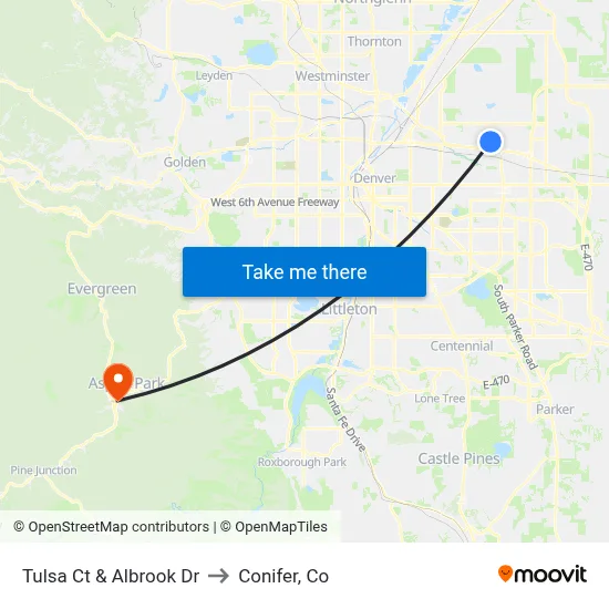 Tulsa Ct & Albrook Dr to Conifer, Co map