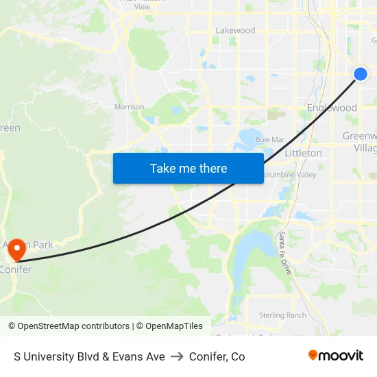 S University Blvd & Evans Ave to Conifer, Co map