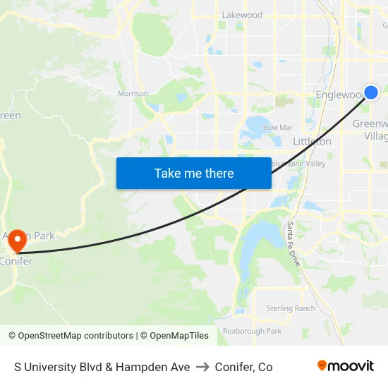 S University Blvd & Hampden Ave to Conifer, Co map