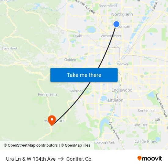 Ura Ln & W 104th Ave to Conifer, Co map