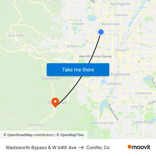 Wadsworth Bypass & W 64th Ave to Conifer, Co map