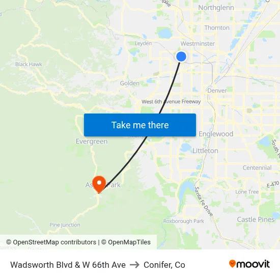 Wadsworth Blvd & W 66th Ave to Conifer, Co map