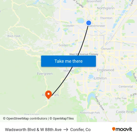 Wadsworth Blvd & W 88th Ave to Conifer, Co map