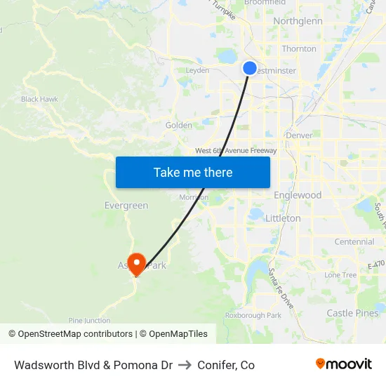 Wadsworth Blvd & Pomona Dr to Conifer, Co map