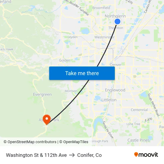 Washington St & 112th Ave to Conifer, Co map