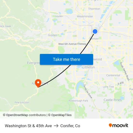 Washington St & 45th Ave to Conifer, Co map