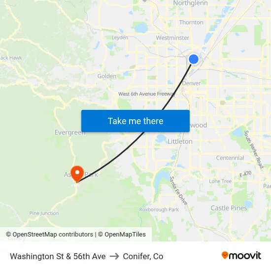 Washington St & 56th Ave to Conifer, Co map