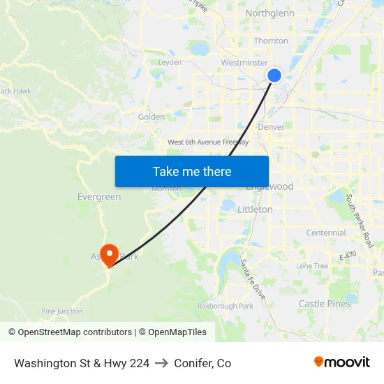 Washington St & Hwy 224 to Conifer, Co map
