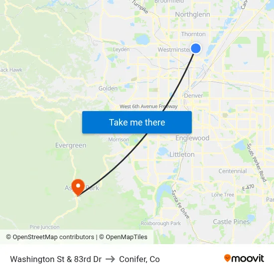 Washington St & 83rd Dr to Conifer, Co map