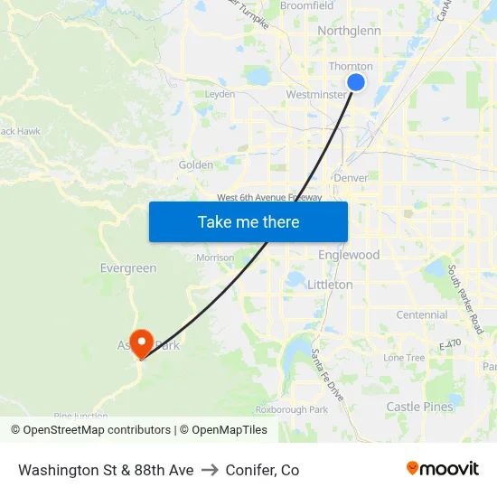 Washington St & 88th Ave to Conifer, Co map