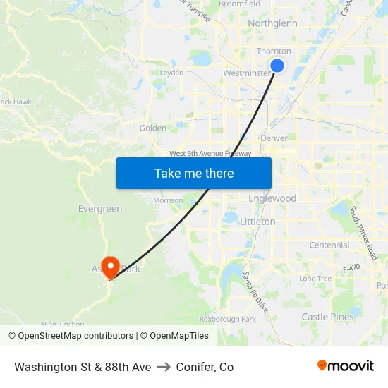 Washington St & 88th Ave to Conifer, Co map