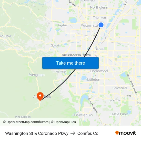 Washington St & Coronado Pkwy to Conifer, Co map