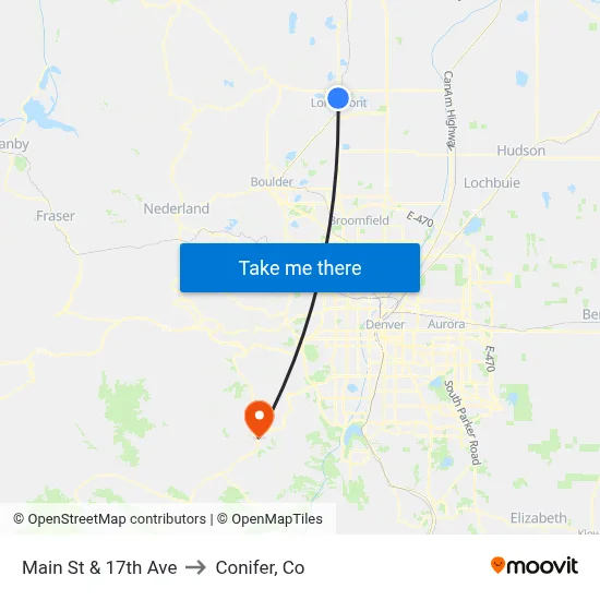 Main St & 17th Ave to Conifer, Co map