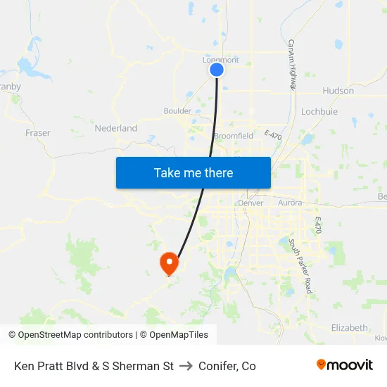 Ken Pratt Blvd & S Sherman St to Conifer, Co map