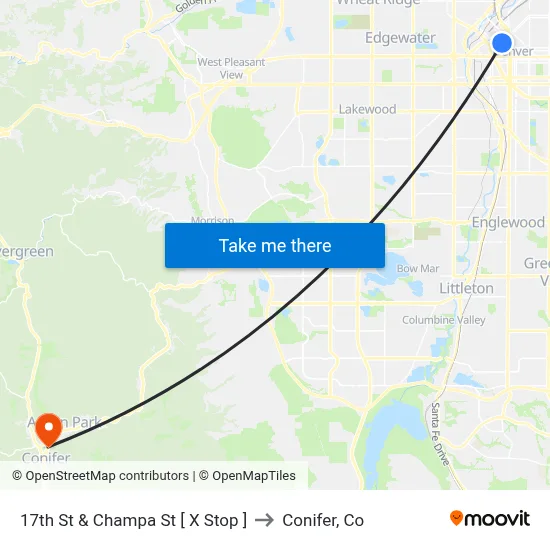 17th St & Champa St [ X Stop ] to Conifer, Co map