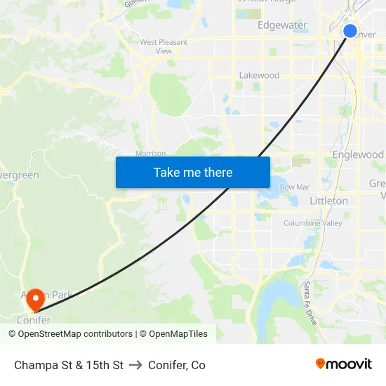 Champa St & 15th St to Conifer, Co map