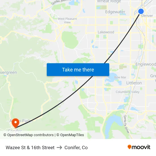 Wazee St & 16th Street to Conifer, Co map