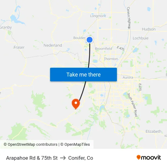 Arapahoe Rd & 75th St to Conifer, Co map