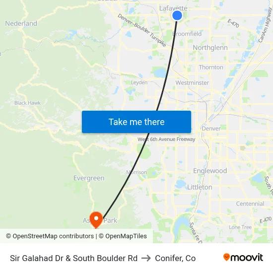 Sir Galahad Dr & South Boulder Rd to Conifer, Co map