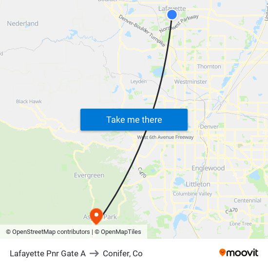 Lafayette Pnr Gate A to Conifer, Co map