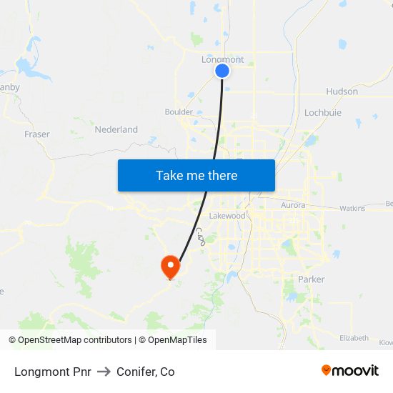 Longmont Pnr to Conifer, Co map