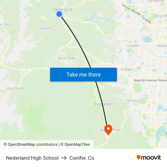 Nederland High School to Conifer, Co map