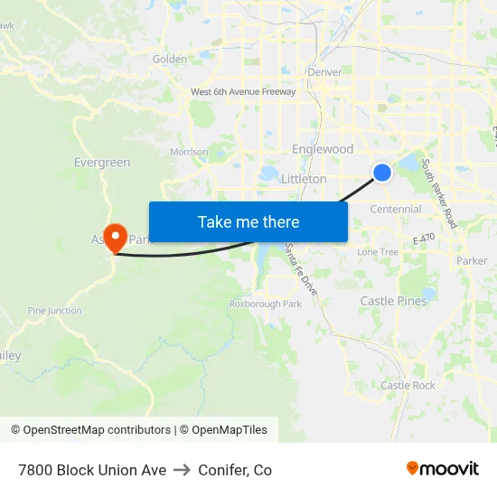 7800 Block Union Ave to Conifer, Co map