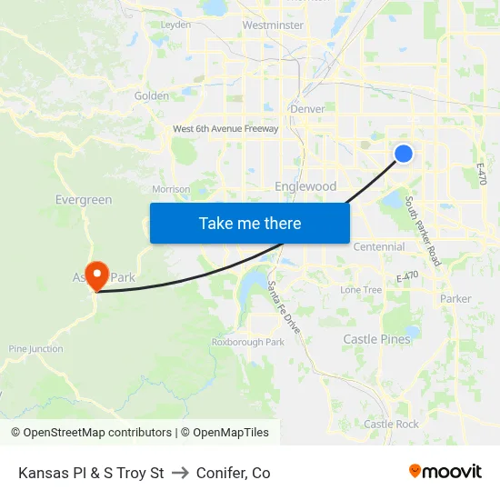 Kansas Pl & S Troy St to Conifer, Co map