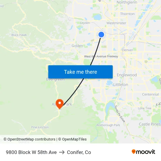 9800 Block W 58th Ave to Conifer, Co map