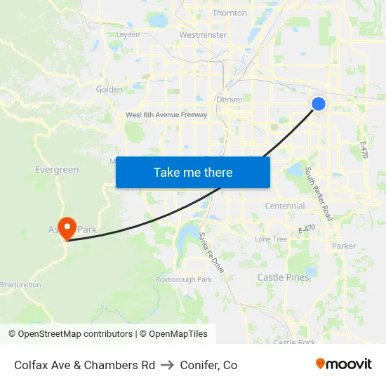 Colfax Ave & Chambers Rd to Conifer, Co map