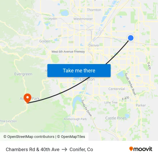 Chambers Rd & 40th Ave to Conifer, Co map