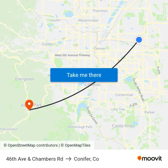 46th Ave & Chambers Rd to Conifer, Co map