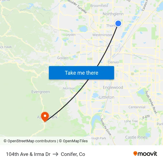 104th Ave & Irma Dr to Conifer, Co map