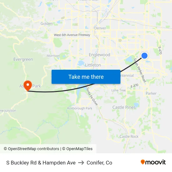S Buckley Rd & Hampden Ave to Conifer, Co map
