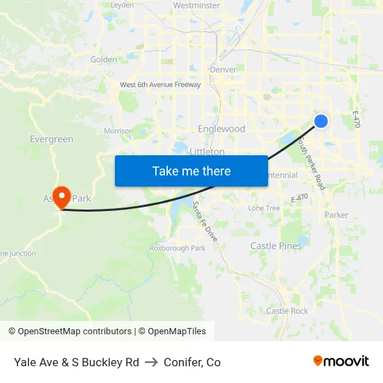 Yale Ave & S Buckley Rd to Conifer, Co map
