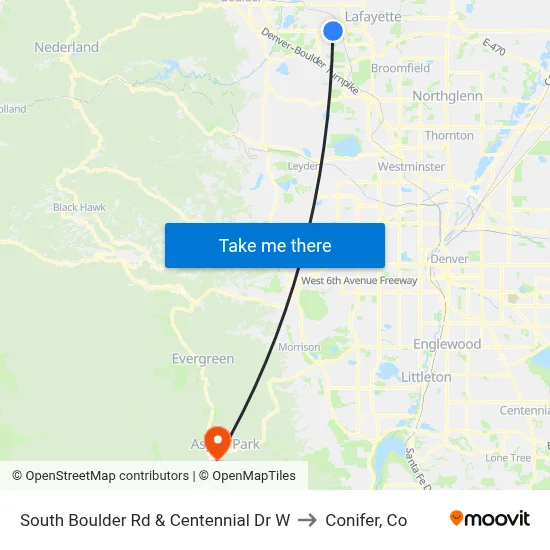 South Boulder Rd & Centennial Dr W to Conifer, Co map