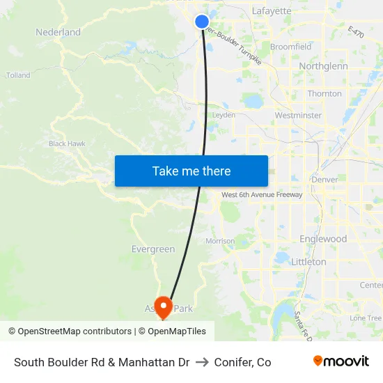 South Boulder Rd & Manhattan Dr to Conifer, Co map