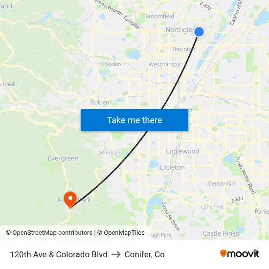 120th Ave & Colorado Blvd to Conifer, Co map