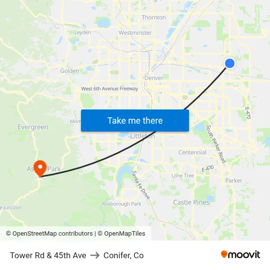 Tower Rd & 45th Ave to Conifer, Co map