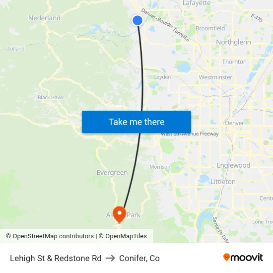 Lehigh St & Redstone Rd to Conifer, Co map